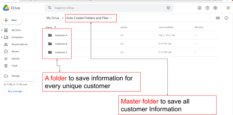 Auto generate a folder for each customer in Google Drive